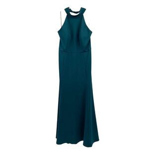 Jenny Yoo Petra Halter Neck Open Back Dress Teal Plus Size 24 Formal Caspian Sea